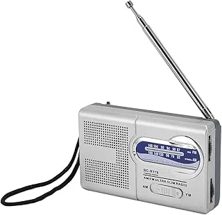 Namvo Am Fm radio zasilane bateriami wielofunkcyjne srebrno-szare przenośne mini radio nadaje się do podróży, wędrówek i jazdy na rowerze (Bez baterii)