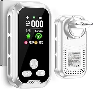 Czujnik dymu Gedsffati Plug in 5w1 Wykrywacz tlenku węgla Kombinacja detektora gazu, z akumulatorem 2000mAh, ekran HD 2.1'' [CO Monitor temp wilgotności gazu dymu] Plug&Play dla domowego, biały