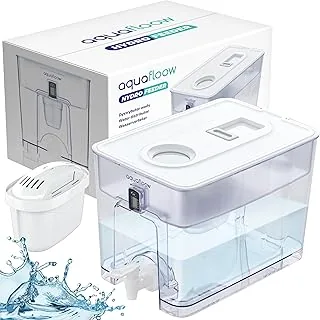 Aquafloow Dzbanek filtrujący 9,5l, Dystrybutor wody all-in-1, Dozownik do wody z kranem i filtrem Dyspenser na wodę z filtrem - redukcja kamienia, chloru, ołowiu i miedzi w wodzie pitnej