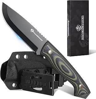 DRACHENADER AQUILA-X nóż survivalowy, ostrze 10,7 cm, Full Tang, stal nierdzewna D2, z etui Kydex na pasek, czarne ostrze i uchwyt G10 zielony