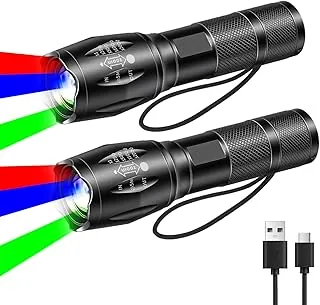 LED 4 w 1 z czerwonym, zielonym, niebieskim, białym, wielokrotnego ładowania, wielofunkcyjna latarka, wodoodporna latarka z regulacją ostrości (czerwony + niebieski + zielony + biały)