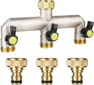 3-drożny rozdzielacz wody, adapter do węża 3/4, 3 dystrybutory, rozdzielacz Made of Brass 3/4", adapter 1/2" z zaworem kulowym do regulacji i odcinania przepływu wody