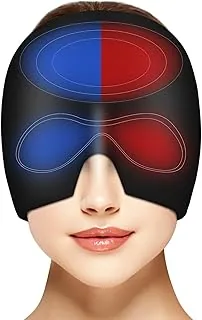 AOOWU Kapelusz na migrenę, wielokrotnego użytku żel lód bóle głowy, wygodne poduszki do terapii ciepło/zimnem w łagodzeniu migreny i stresu zatok, owijanie 360°