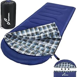 Sportneer Śpiwór outdoorowy – śpiwór zimowy flanelowy, 220 x 85 cm, śpiwór zimowy ze zdejmowanym kapturem, kompaktowy śpiwór na 3-4 pory roku, zimna pogoda, na zimę, na kemping