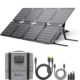 BigBlue Składana ładowarka solarna 60W, przenośny panel słoneczny ETFE QC3.0 + PD45W + 23,2V wyjście DC 【wodoszczelność IP68 i stojak kątowy】do awaryjnego zasilania prądem kempingowym, kompatybilna