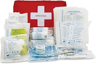 Reliance Medical Zestaw pierwszej pomocy do pojazdów – DIN 13164 zestaw, kompaktowa czerwona torba na sytuacje awaryjne na drogach, leczy skaleczenia i skręcenia, motocykle i pojazdy firmowe, 23