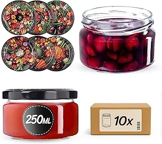 KADAX Małe słoiki na przetwory 250 ml, słoiki na dżem z pokrywką, hermetyczne słoiki na prezent, mini szklanki na miód i przyprawy (kolorowe warzywa, 10 sztuk)