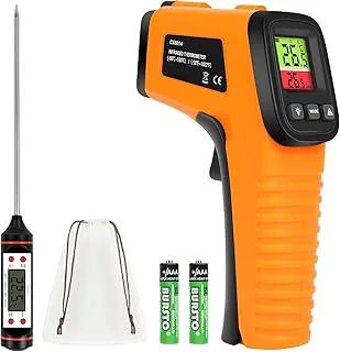 HOTUT Cyfrowy termometr na podczerwień 50°C ~ 550°C (-58°F ~ 1022°F), bezdotykowy laserowy pistolet temperaturowy z regulacją emisyjności, do gotowania/zamrażania, z termometrem do mięsa i torbą