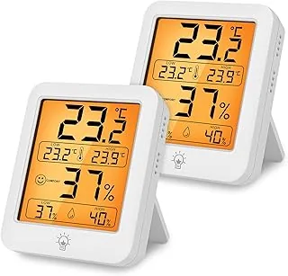 HOTUT Cyfrowy Termometr Wilgotności 2 szt. - Zestaw do Domu i Ogrodu, Higrometr z Podświetleniem LCD, Pamięć MIN/MAX - Miernik Temperatury do Szklarni, Sypialni, Piwnicy, Biura (Pakiet 2 sztuk)