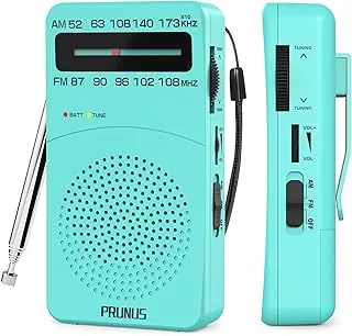 PRUNUS J-166 AM/FM Radio, Bateryjne, Tranzystorowe, Światowe, Doskonałe Odbiór, Średnia Fala, Wskaźnik Prądu, Klips Tylny, Głośny Głośnik, Niebieski, 3 W, 14.6 x 4 x 8.5 cm, 3 V, Słuchawki, ABS