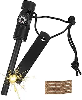 zestaw survivalowy, wodoodporny krzesiwo magnezowe z gwizdkiem z kompasu, krzesiwo z linką konopną Paracord, zapalniczka na kemping i survival (czarna)