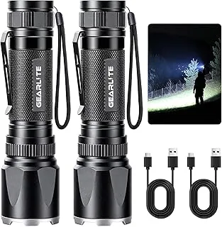 GEARLITE Latarka LED, ładowana, 2 sztuki, super jasna, 2200 lumenów, mini latarka z 3 trybami świecenia i długim czasem pracy, wodoszczelność IP65, taktyczna latarka na kemping, do wędkowania