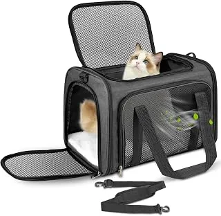 Torba transportowa dla kota, psa do 8 kg, przenośna, składana, z paskiem na ramię, dla średnich i małych zwierząt domowych (ciemnoszara, 50 x 34 x 34 cm)