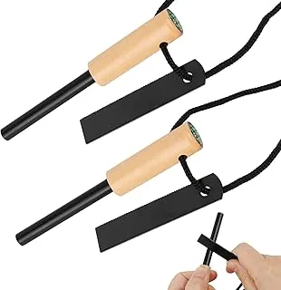 2 sztuki krzesiwo outdoorowe, survivalowe krzesiwo z drewnianym uchwytem i kompasem, magnezowy rozpalacz ognia zestaw survivalowy, rozpalacz ognia ze stali krzemowej, zestaw survivalowy do bushcraft