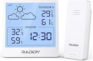 Raddy WF-50T Termometr Wewnętrzny Zewnętrzny Higrometr Bezprzewodowa Stacja Pogodowa, Zasilany Baterią 5.0'' Wyświetlaczem TN, Prognoza Pogody, Bezprzewodowy Czujnik Zdalny (Biały)