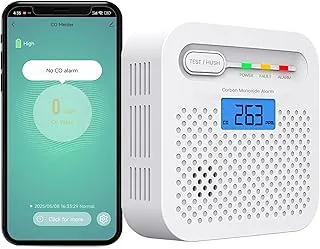 Detektor CO Detektor tlenku wegla WiFi 10-etnia bateria, powiadomienia push wczasie rzeczywistym za posrednictwem aplikacji bezpieczenstwa Tuya &SmartLife, alarm 85 dB, cyfrowy wy$wietlacz LCD (1Pack)