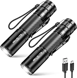 GEARLITE Latarka LED, ładowana, 2 sztuki, super jasna, 2000 lumenów, z 3 trybami świecenia i długim czasem pracy, wodoszczelność IP65, taktyczna latarka na kemping, wędkowanie, wędrówki, w sytuacjach
