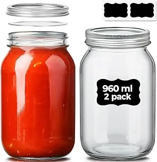 ComSaf Słoiki Szklane Hermetyczne 960 ml, 2 Szt., Słoiki do Przetworów z Pokrywką do Konserwowania Żywności, Idealne na Dżem, Miód, Jogurt, Warzywa i Ogórki Kiszone