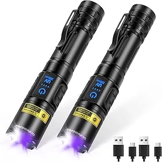 DARKBEAM Latarka UV Blacklight 395nm Czarne światło, Latarki LED ładowane przez USB jasne na kemping, Potężna Ultrafioletowe Lampa Leśna moczu zwierząt domowych do szkła uranowego, żywicy, 2szt