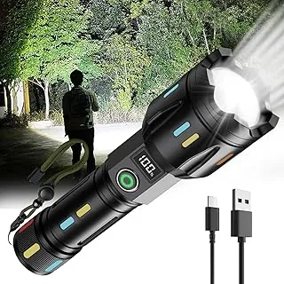K KASONIC Akumulatorowa latarka ręczna LED, latarka ręczna USB z zoomem, latarka awaryjna ze wskaźnikiem baterii, latarka kempingowa do wędrówek, spacerów z psem