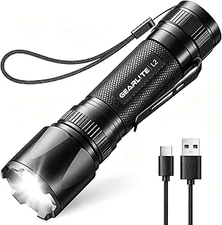 GEARLITE Latarka LED, ładowana, super jasna, z zoomem, 2200 lumenów, mini latarka z 3 trybami świecenia i długim czasem pracy, wodoszczelność IP65, taktyczna latarka na kemping, wędkowanie, wędrówki