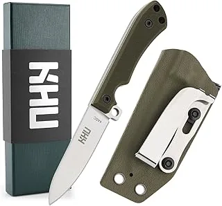 KHU mini knife Nóż ze stałym ostrzem EDC Knife Nóż survivalowy Nóż myśliwski Nóż Bushcraft - Stali 440C Rękojeść G10 - outdoorowy Myśliwski kempingowe - z pochwą Kydex (Zielony - 25A-New)