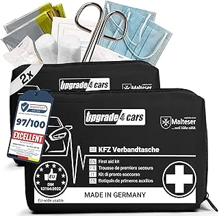 2 x Upgrade4cars apteczka pierwszej pomocy samochodowej, wyprodukowana w Niemczech, zestaw pierwszej pomocy 2026 zgodnie z aktualną normą DIN 13164, obowiązuje w całej Europie, również do domu i w