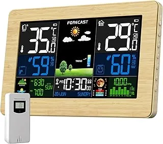 VOKSUN Radiowa stacja pogodowa z czujnikiem zewnętrznym, kolorowym wyświetlaczem, termometrem, higrometrem z prognozą pogody, zegar radiowy DCF, zasilanie bateryjne i zasilanie sieciowe (kolor słojów