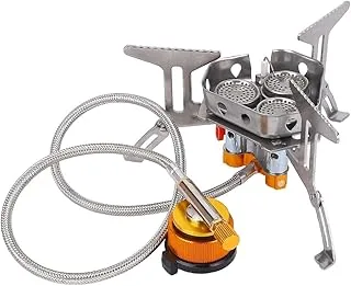 Przenośna kuchenka kempingowa 5800 W 3-głowicowa zewnętrzna kuchenka gazowa z rozszerzonym wężem i adapterem o długości 60 cm, lekka, składana, wiatroszczelna i odporna na wysokie temperatury