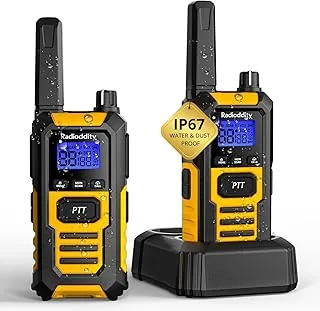 Radioddity HD-1 krótkofalówka IP67 wodoodporna, bez licencji, wytrzymała PMR odporna na kurz i wstrząsy, połączenie grupowe jednym przyciskiem, ładowanie przez USB-C i stacja dokująca, 2 sztuki, żółty