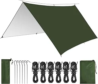 KOIUEYW Tarp wodoszczelna 3x3/3x4/3x5M, Plandeka kempingowa ultralekkka wodoszczelna, Anti-UV śnieg deszcz plandeka namiotowa z oczkami do kempingu, pikniku, wędrówek, hamaka, aktywności na świeżym
