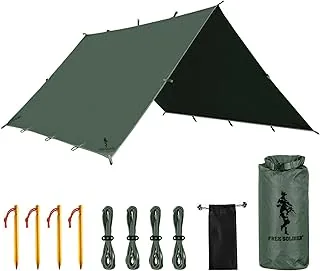 FREE SOLDIER Tarp wodoszczelna plandeka 3 x 3 m, ultralekka plandeka namiotowa, ochrona przed promieniowaniem UV, na kemping, wędrówki, do aktywności na świeżym powietrzu (jasnozielona)
