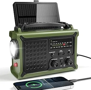 Radio Korbowe AM/FM, solarne i korbowe Radio awaryjne z odbiornikiem światowym, 12000 mAh powerbank, IPX6, alarm SOS, ładowanie telefonu Komórkowego USB/Type-C, Przenośne Radio z paskiem do Noszenia