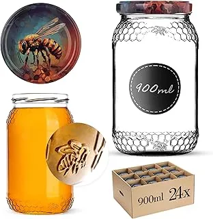 KADAX 24 słoiki na miód 1260 g (900 ml) z pokrywką fi82 mm do żywności, miodu, dżemów, owoców, słoików do przechowywania, neutralne słoiki śrubowe miód pszczelarski (pszczoła miodna, 24 sztuki)