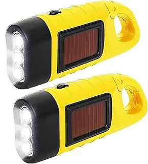 Latarka LED z korbą ręczną, do ponownego ładowania, 2 sztuki, solarna latarka LED, latarka na korbę, wodoszczelna, światło awaryjne, przenośna lampa kempingowa (2 sztuki, żółta)
