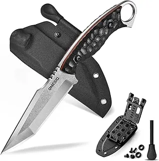 Nóż Omesio M-YL21 Tanto z kaburą Kydex i krzesiwem, wysokiej jakości nóż myśliwski z pełnym trzpieniem 420 Steel, nóż outdoorowy Survival 12, długość ostrza 6 cm + rękojeść G10, do polowań i biwakowan