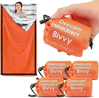 Deecam 4-częściowy śpiwór awaryjny, koc survivalowy wielokrotnego użytku, koc do izolacji termicznej pierwszej pomocy na zewnątrz kemping piesze wycieczki podróżowanie