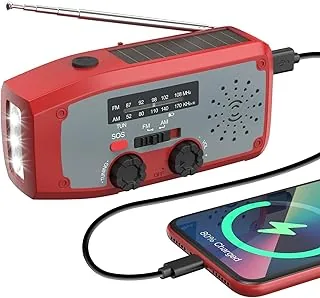 Awaryjne radio solarne, DOLUCKY samoobsługowe radio korbowe z latarką LED, alarm SOS, AM/FM Weather Up Radio z akumulatorem 2000 mAh do awaryjnego ładowania smartfona, czerwone