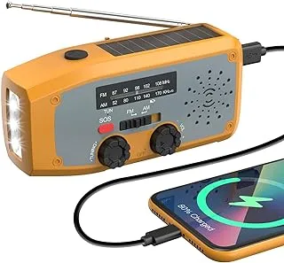 Samodzielne radio korbowe, zasilane energią słoneczną, radio awaryjne, z latarką LED, alarmem SOS, radiem pogodowym AM/FM, z baterią 2000 mAh, może ładować smartfony w nagłych przypadkach
