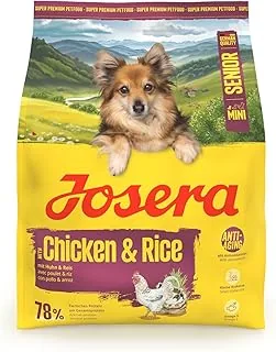JOSERA Mini senior kurczak i ryż (1 x 900 g) | sucha karma premium dla dorosłych starszych psów małych ras | przeciw starzeniu się i odciążeniu nerek | bardzo małe krokiety | bezglutenowa | 1 sztuka