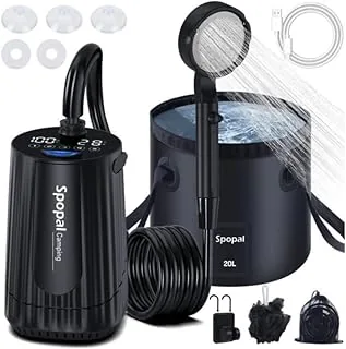 Spopal Przenośny prysznic kempingowy,[10000 mAh] 20 l składane wiadro, Przenośny prysznic kempingowy do użytku na zewnątrz,do ogrodu, mycia samochodu, na plażę, dla zwierząt domowych
