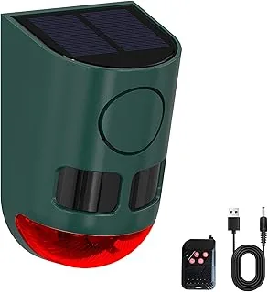 Solarny czujnik ruchu, alarm z psem, szczekanie i strzał dźwięk, 130 dB, czujnik ruchu, lampa alarmowa, z pilotem zdalnego sterowania, 13 rodzajów dźwięku (1 Pack)