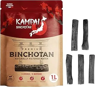 KAMPAI Węgiel aktywny do wody | Filtr do 4,5 l / patyczek | Naturalny binchotan | Organiczny oczyszczacz warzyw Dzbanek z filtrem - 6 miesięcy oczyszczania wody z kranu Szklana butelka na butelkę (5