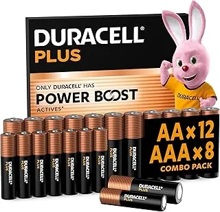 DURACELL Baterie Plus AA & AAA, Combo paczka 12xAA i 8xAAA, baterie alkaliczne 1,5 V – z aktywnymi składnikami POWER BOOST - opakowanie bez plastiku – 10-letnie przechowywanie - MN150/ MN2400