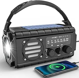 Nigecue Radio Solarne 20000mAh, Przenośne z Korbą, Dynamo z AM/FM, Wbudowana Bateria Akumulatorowa, 3 Tryby LED Latarki, LED Lampa do Czytania z Czujnikiem Ruchu