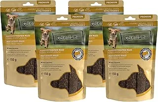 Chewies Paski mięsne Maxi przysmaki dla psa, wykonane w 100% z wołowiny, 4 x 150 g, suszone na powietrzu paski do żucia dla psów, bez cukru i zbóż, suszone mięso wołowe