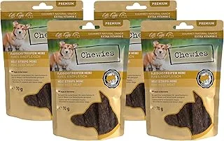 Chewies Mini przysmaki dla psa, w 100% z wołowiny, 4 x 70 g, przekąska dla małych psów, suszone na powietrzu, paski do żucia, hipoalergiczne i bez zbóż, suszone mięso wołowe