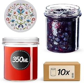 KADAX Słoiki na dżem 350 ml z zakręcaną pokrywką fi82 mm, małe słoiki na przetwory z pokrywką, słoiki na przetwory z pokrywką, słoiki na dżem i miód (kwiaty, 10 sztuk)