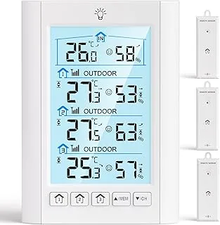 LIORQUE Zewnętrzna stacja meteorologiczna, termometr higrometr z 3 czujnikami zewnętrznymi, podświetlany wyświetlacz LCD, przełączane ℃/℉, wskaźnik poziomu komfortu