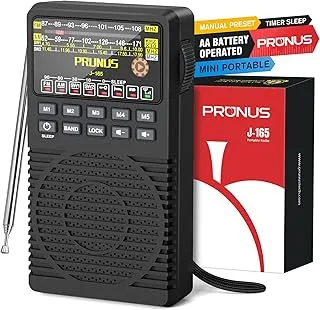 PRUNUS J-165 FM/AM/SW radio na baterie, radio tranzystorowe, odbiornik świata, radio z doskonałym odbiorem, ręczna pamięć stacji 1-5, timer snu, radio kieszonkowe z klipsem wstecznym, do wędrówek